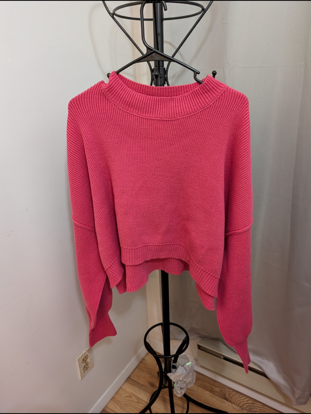 Free People Pink Cropped Crew Sweater Size XL